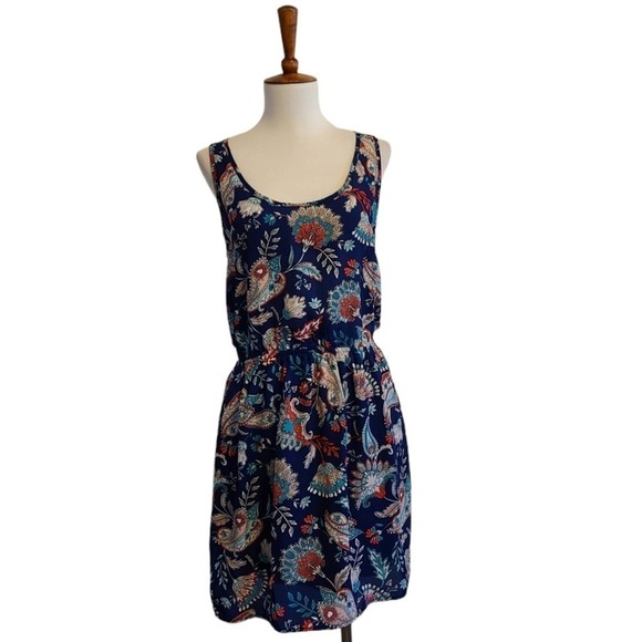 Aqua Blue Paisley Floral Fit & Flare Mini Dress Small Preowned - Picture 2 of 8